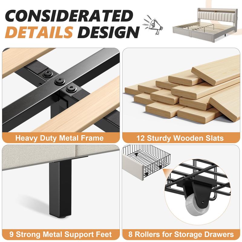 Luxury Upholstered Bed Frame with Storage