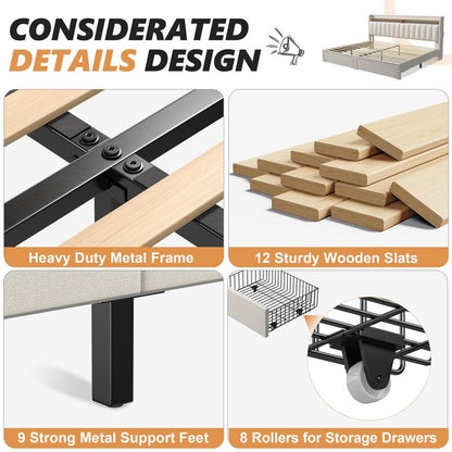 Luxury Upholstered Bed Frame with Storage