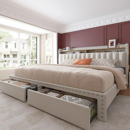 Luxury Upholstered Bed Frame with Storage
