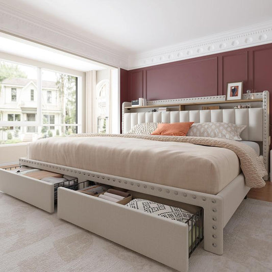 Luxury Upholstered Bed Frame with Storage